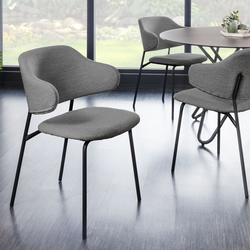 RiessAmbiente Design Stuhl VOGUE grau Bouclé schwarze Metallbeine
