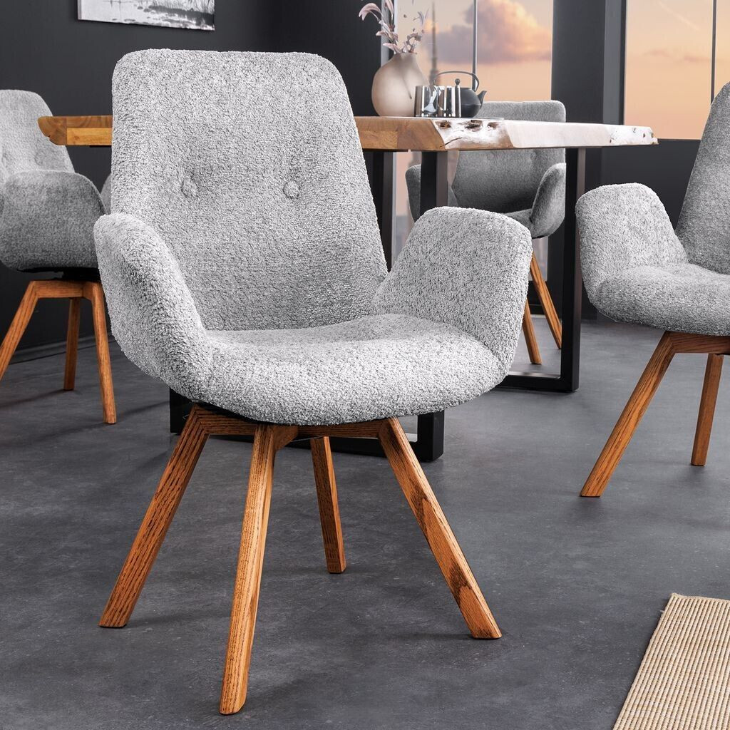 RiessAmbiente Drehbarer Design Stuhl BALTIC grau Bouclé natur Eiche