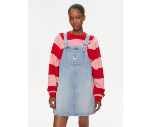 Red denim pinafore dress clearance