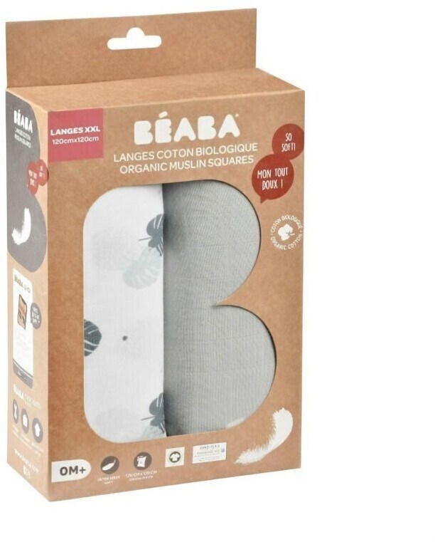 Béaba Lot de 2 langes XXL en coton Grey/Jungle