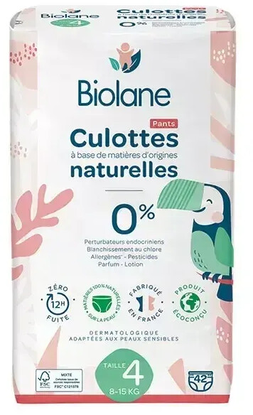 Biolane Couches culottes naturelles taille 4 (8-15 kg) 42 couches