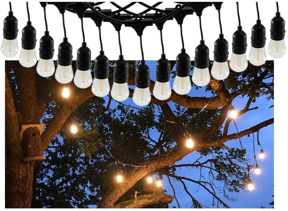 ChiliTec LED Aussen Lichterkette 14m lang 15 LED Lampen IP44 Biergarten