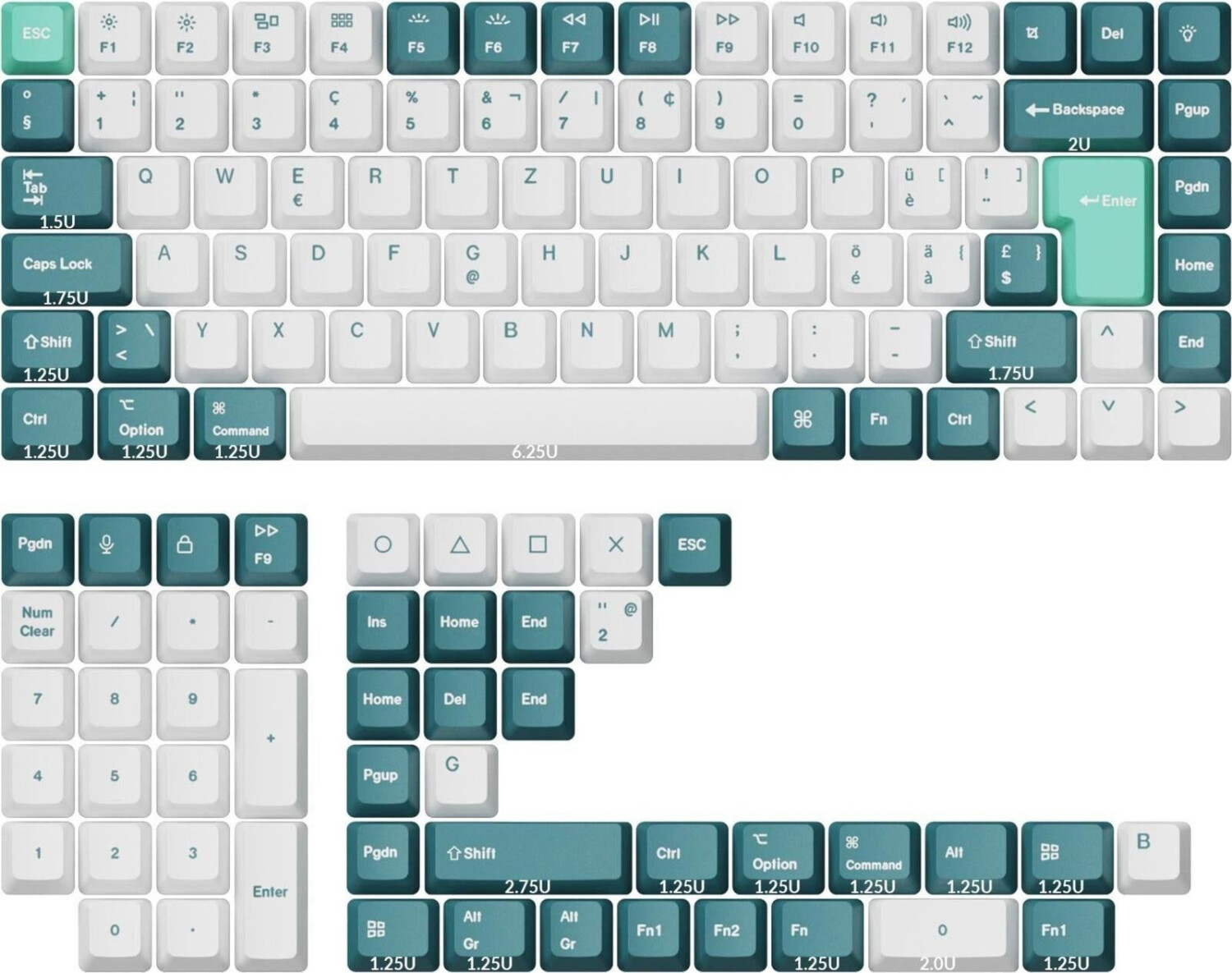 Keychron OEM Dye-Sub PBT Full Keycap-Set White Mint DE-Layout