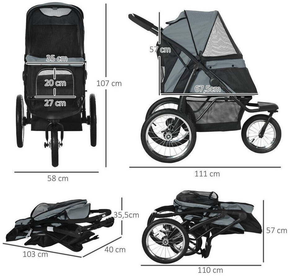 Pawhut Poussette pour chien grey Pawhut Poussette pour chien grey