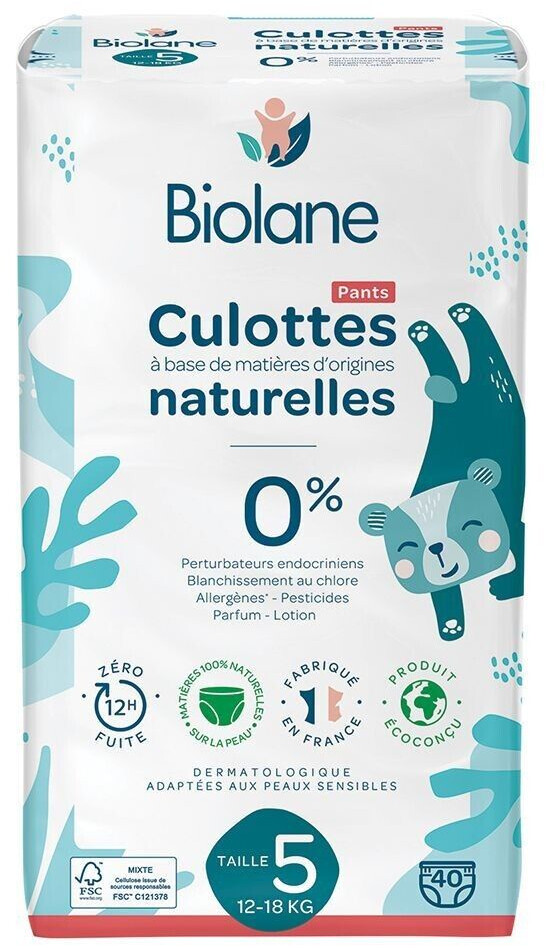 Biolane Couches culottes naturelles taille 5 (12-18 kg) 40 couches