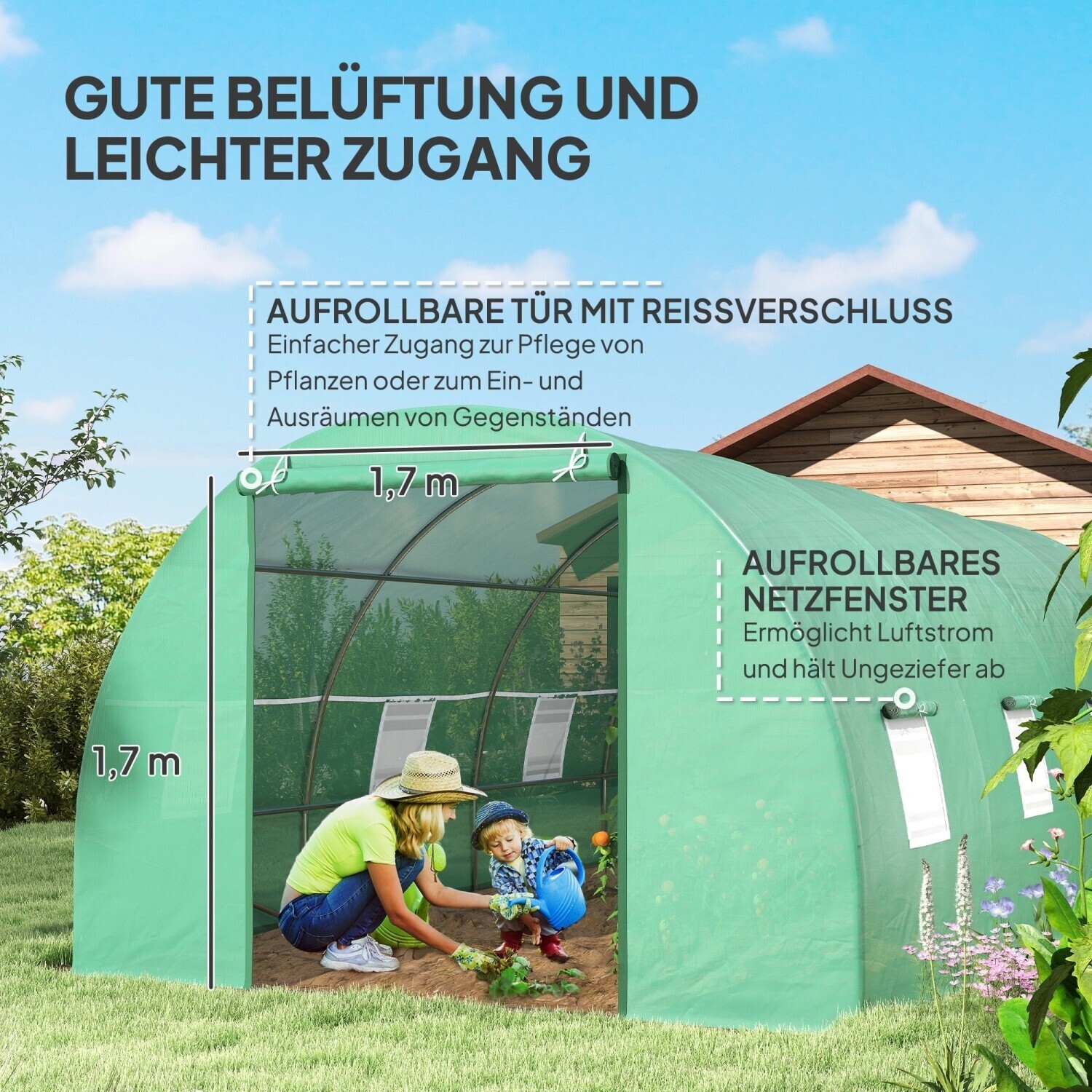 Outsunny Gewächshaus mit integriertem Rinnensystem, Bodenplatten und
