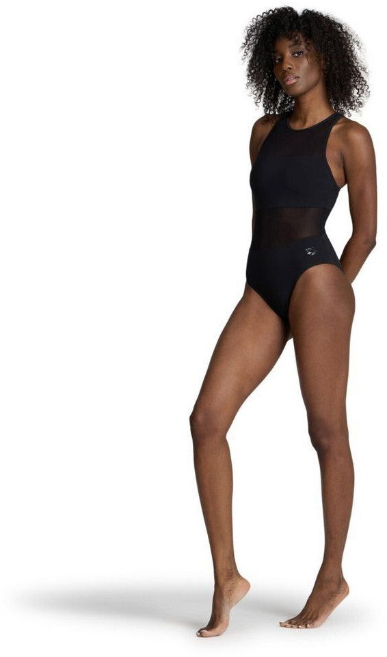 Black one piece swimsuit with sheer panels shop