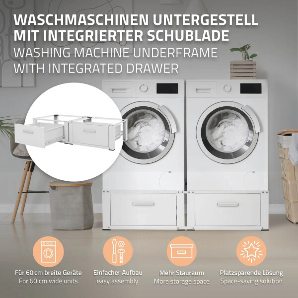 ML-Design Doppel Waschmaschinen Untergestell, 128x53,5x31,5 cm, Weiß, aus Stahl, inkl. 2 Schubladen, bis 150kg,, Bild 6