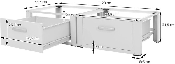 ML-Design Doppel Waschmaschinen Untergestell, 128x53,5x31,5 cm, Weiß, aus Stahl, inkl. 2 Schubladen, bis 150kg,, Bild 7