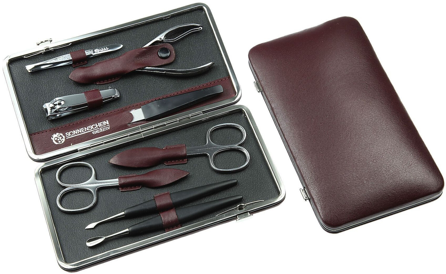Hans Kniebes Sonnenschein nappa full-grain cowhide manicure case nickel-plated bordeaux