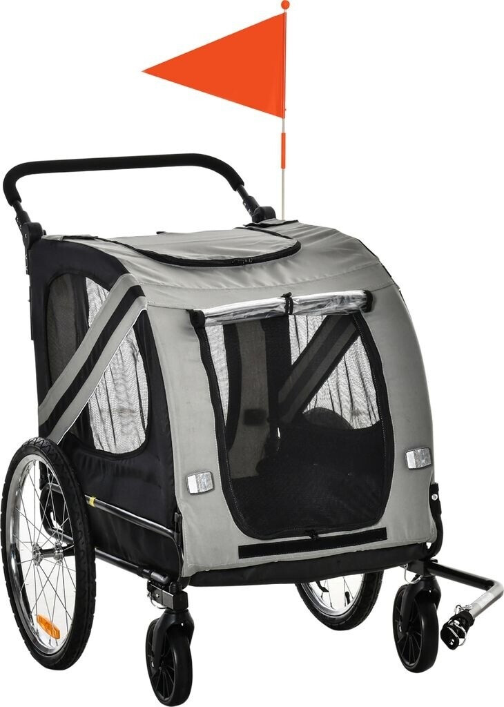 Pawhut 2 in 1 Bike Trailer and Cart for Pets 140x72,5x108 cm grey