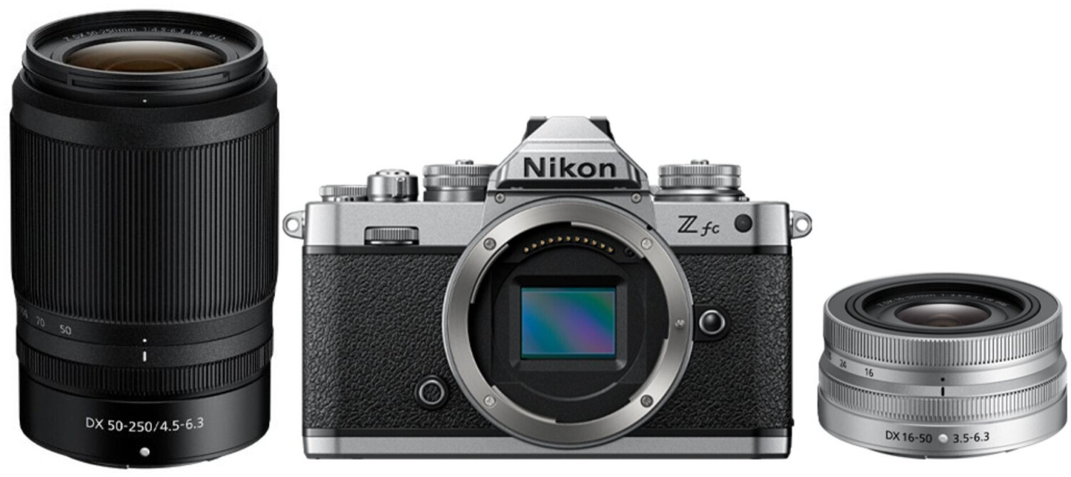 Nikon Z fc Kit 16-50mm argent + 50-250mm + SD 5 Go + sac