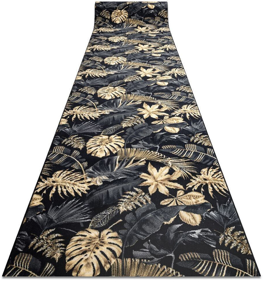 BestenTeppicheDe Runner anti-slip MONSTERA leaves, rubber gold 100 cm yellow 100x350 cm