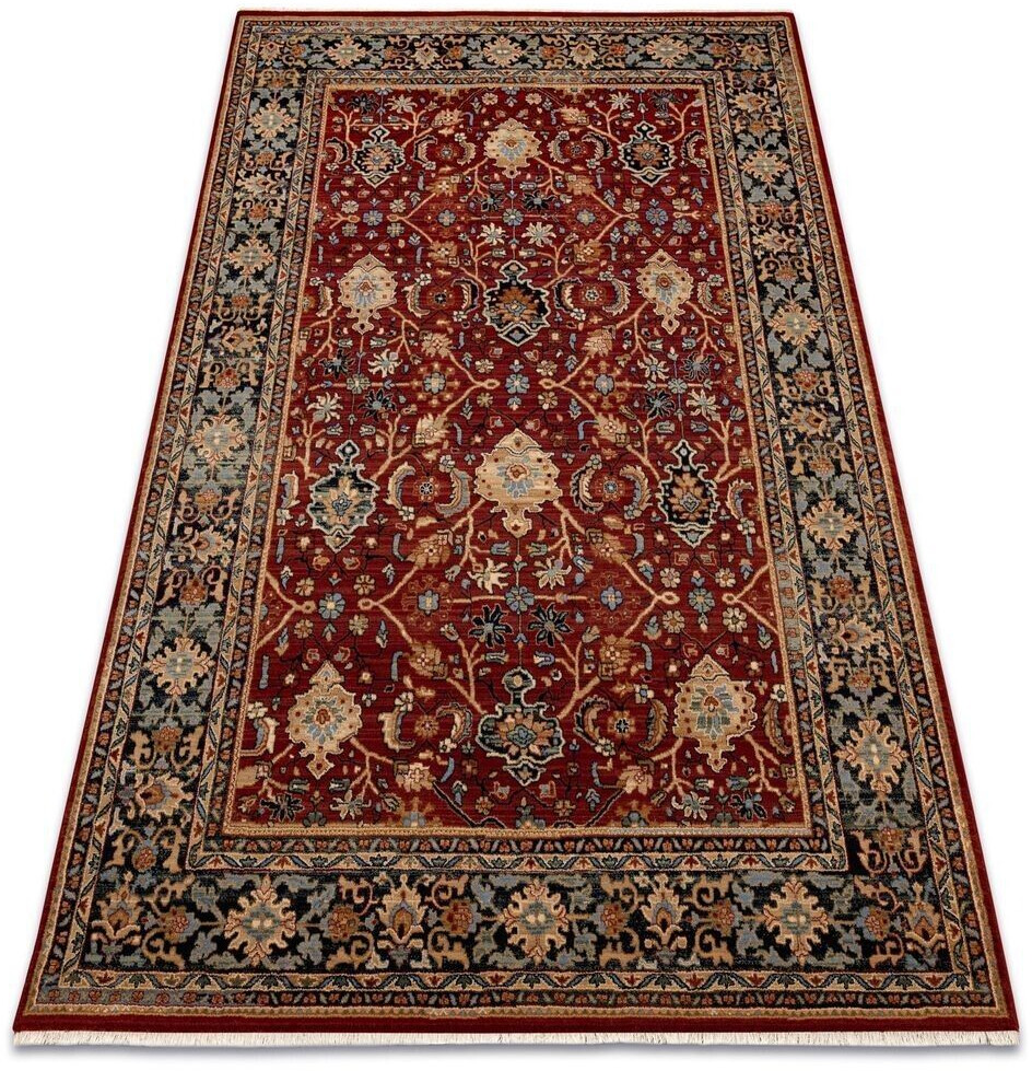 BestenTeppicheDe Rug wool KESHAN fringe, oriental classic 80x145 cm beige/red wine/dark blue beige