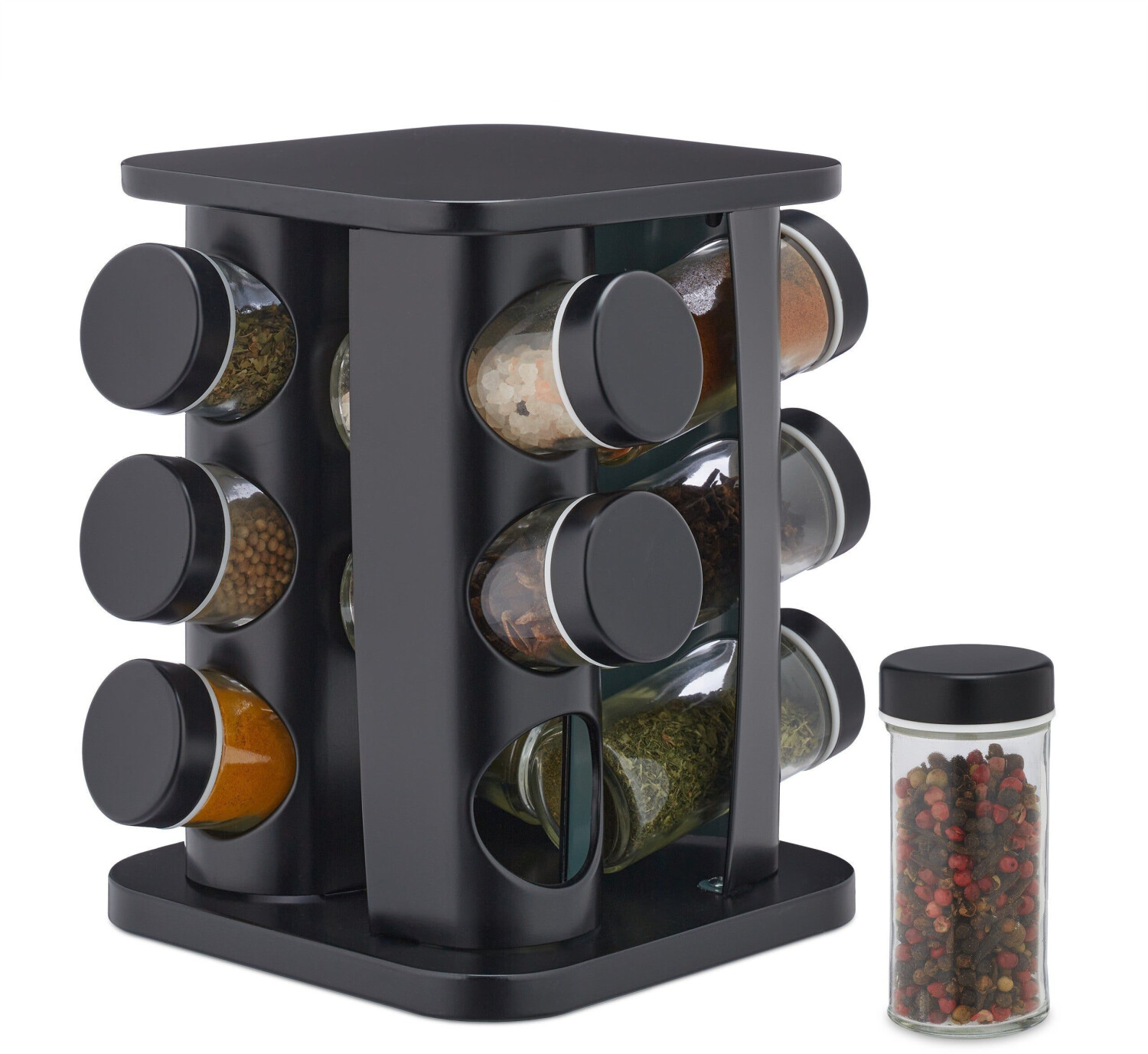 Relaxdays 13-piece spice rack, kitchen gadgets, black