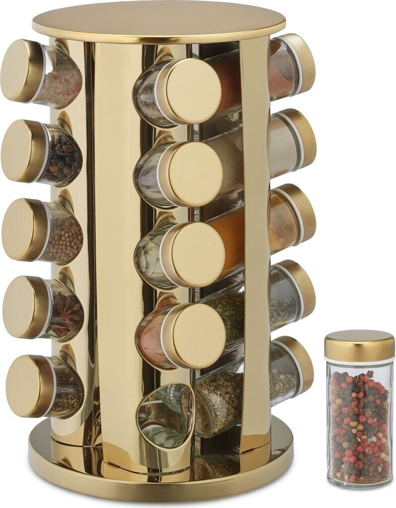 Relaxdays 21-piece spice rack, kitchen gadgets, gold