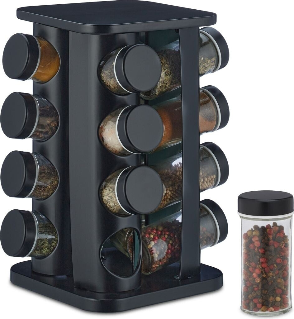 Relaxdays 17-piece spice carousel, kitchen gadgets, black
