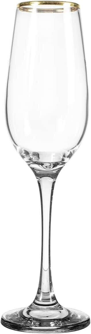Pasabahce 6 flute goblets with gold rim glass, transparent, Cc 255 - transparent glass 5557026