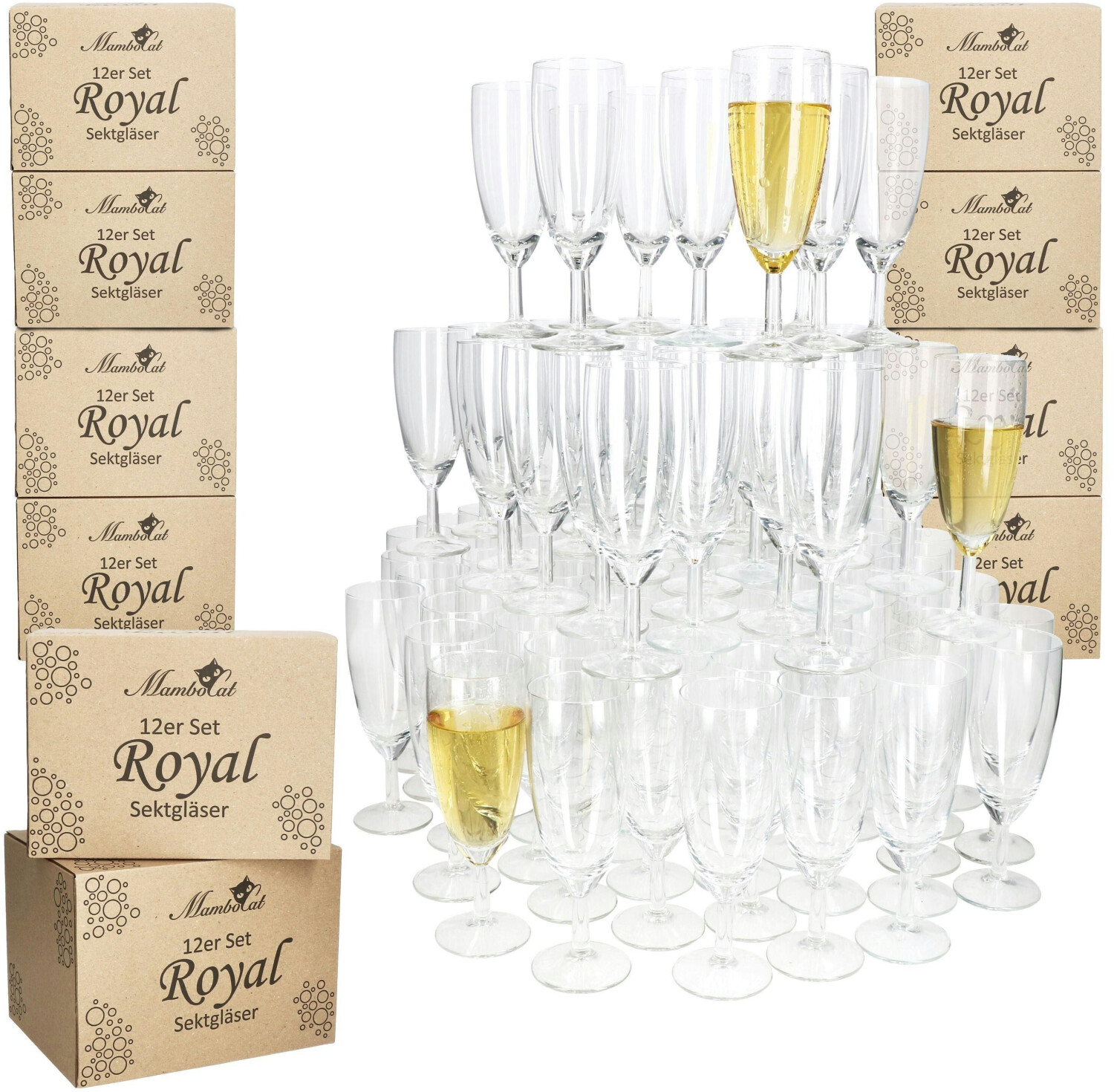 MamboCat Set of 120 ROYAL champagne glasses - transparent glass 4251967512686