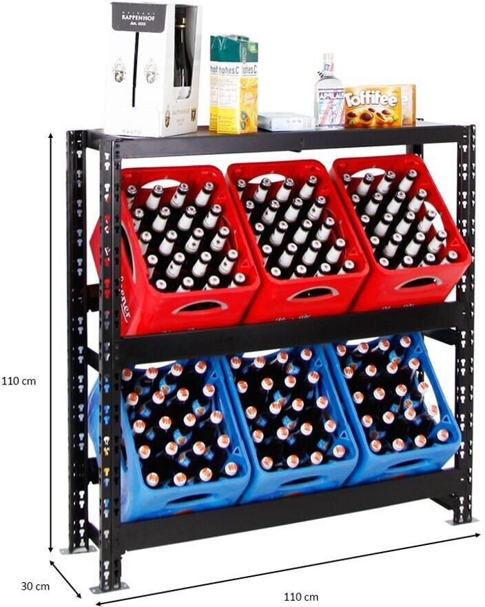 Proregal Drinks crate rack Tegernsee XL black 110x110x30cm 6 boxes + board
