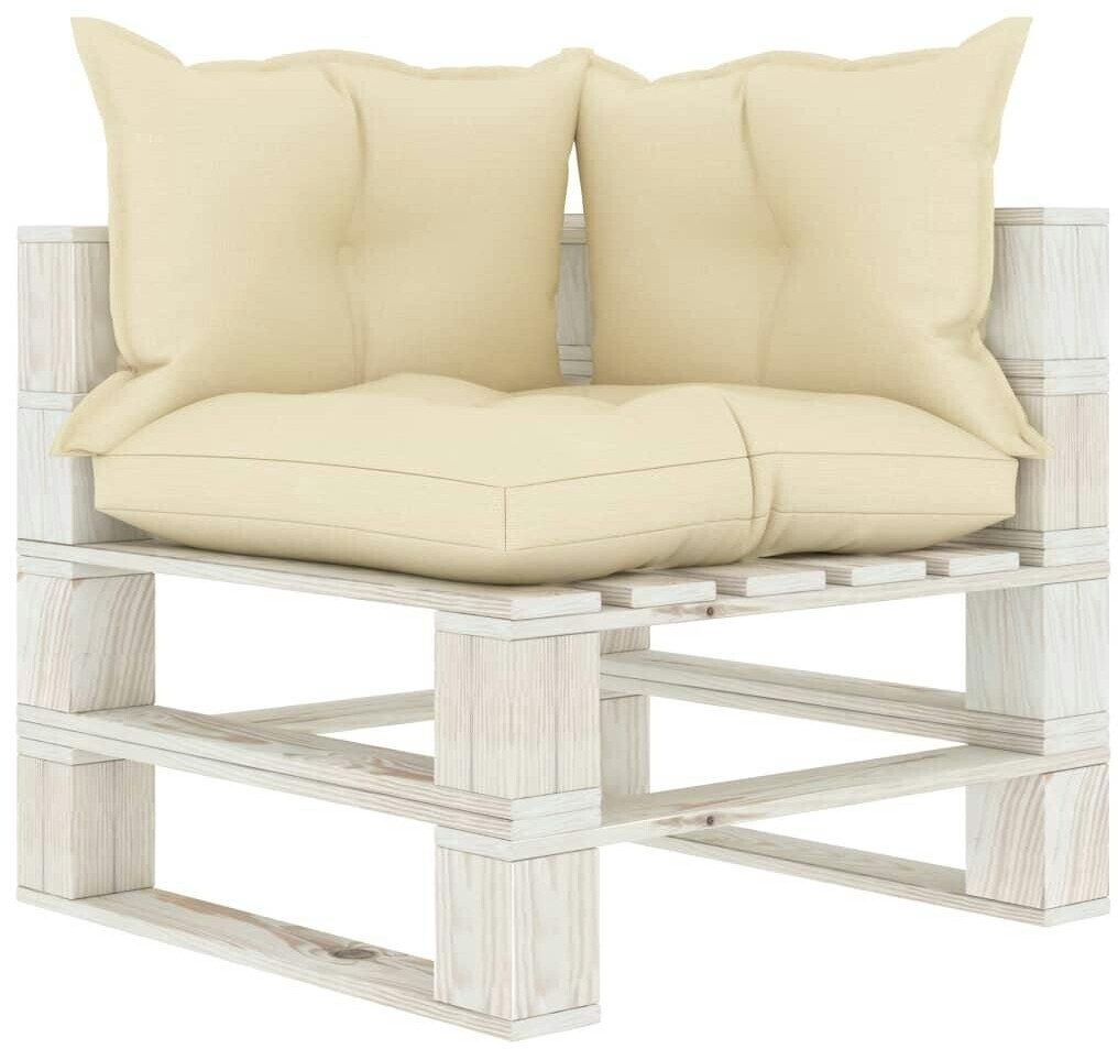 vidaXL Garden Pallet Corner Sofa with Cushions Wood (3052445) cream