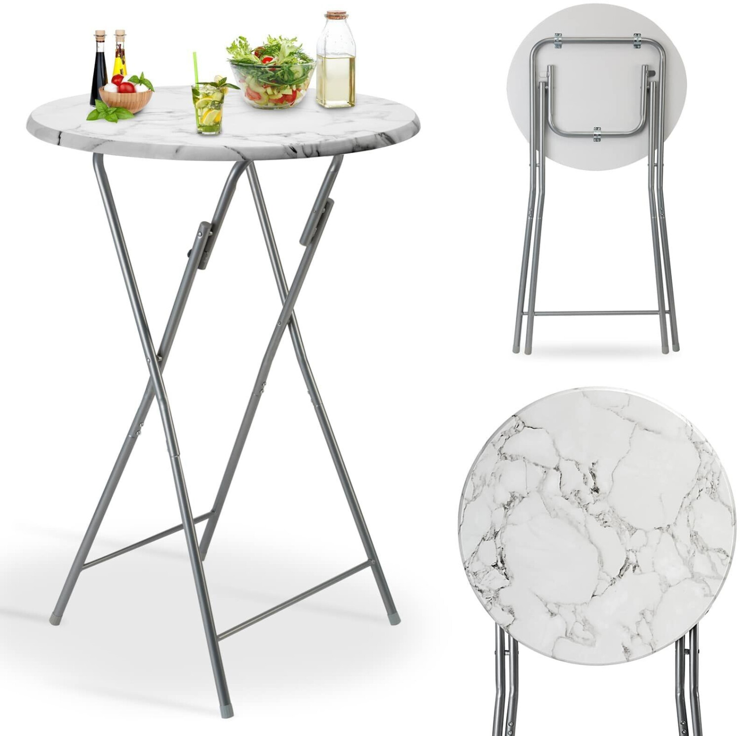 Casaria High table Ø 60cm foldable marble look white (107835)