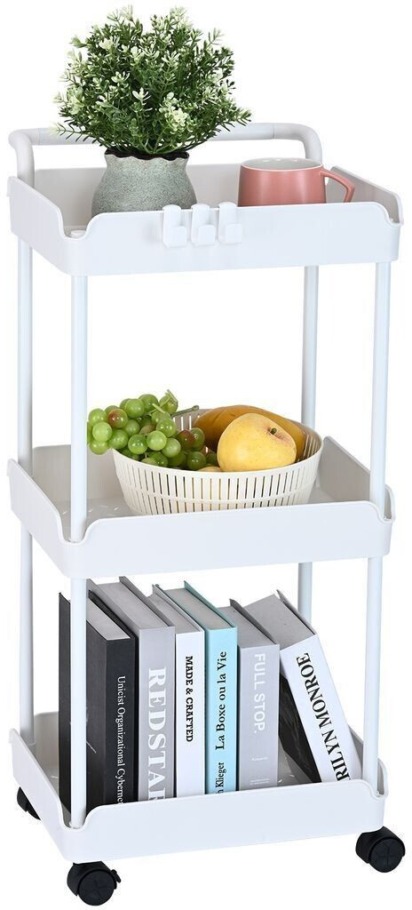 VEVOR Rolling trolley, kitchen trolley with 3 levels 370x355x761mm storage trolley 45kg load capacity multi-purpose trolley white clearing trolley serving trolley