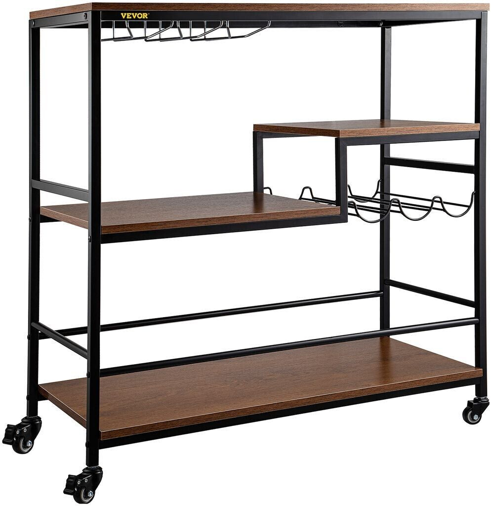 VEVOR Serving trolley vintage trolley wooden kitchen trolley 3 tiers with wine rack