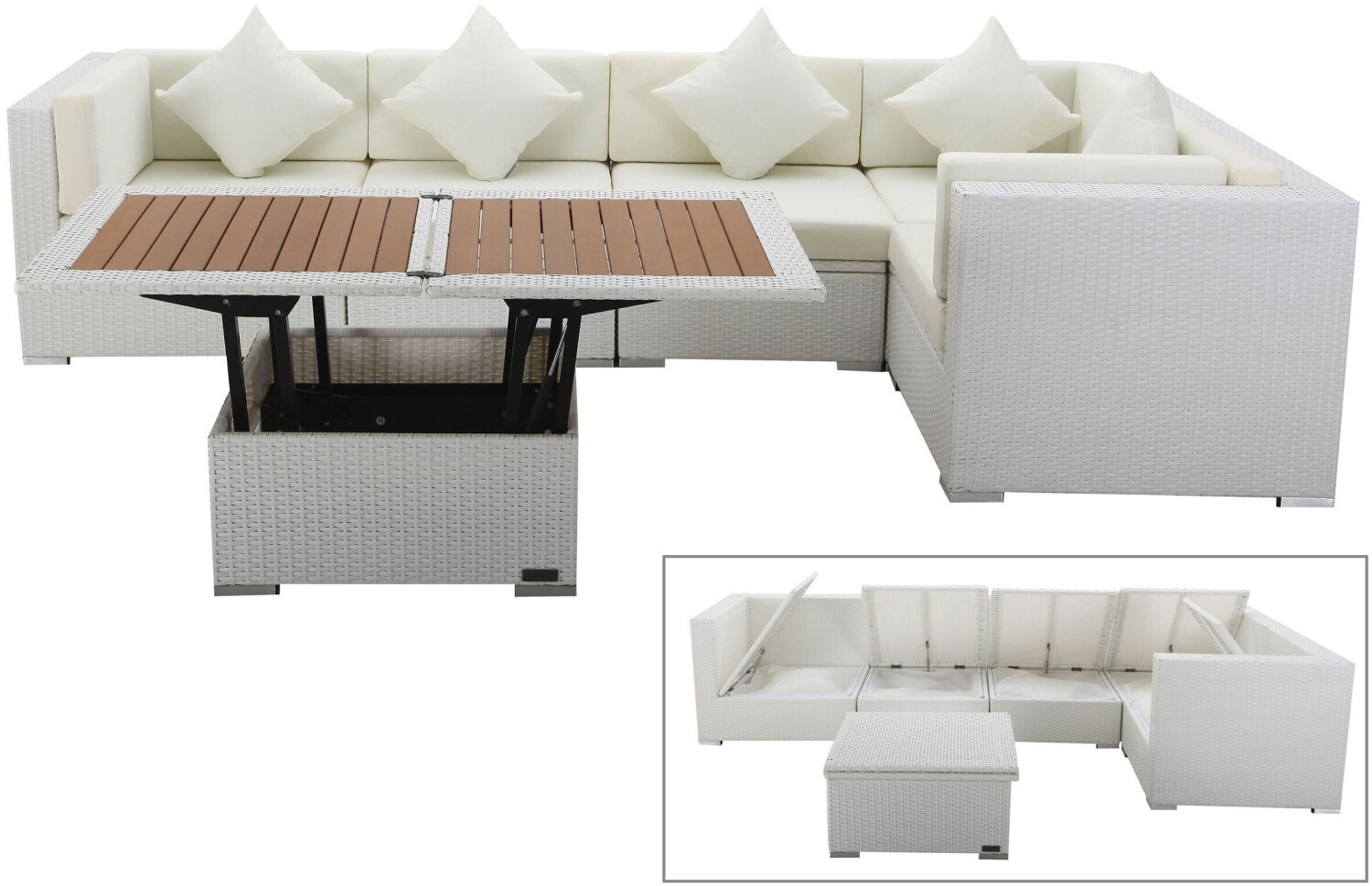 Outflexx Loungemöbel Polyrattan weiß für 5 Personen inkl. Loungetisch