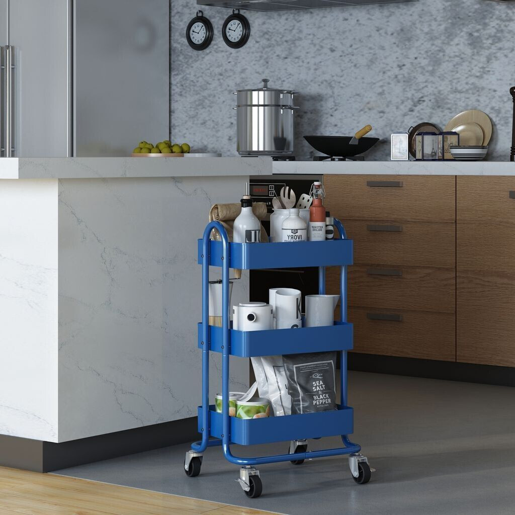 en.casa Kitchen trolley 'Pyhäntä' 78.5 x 46 x 35 cm steel blue
