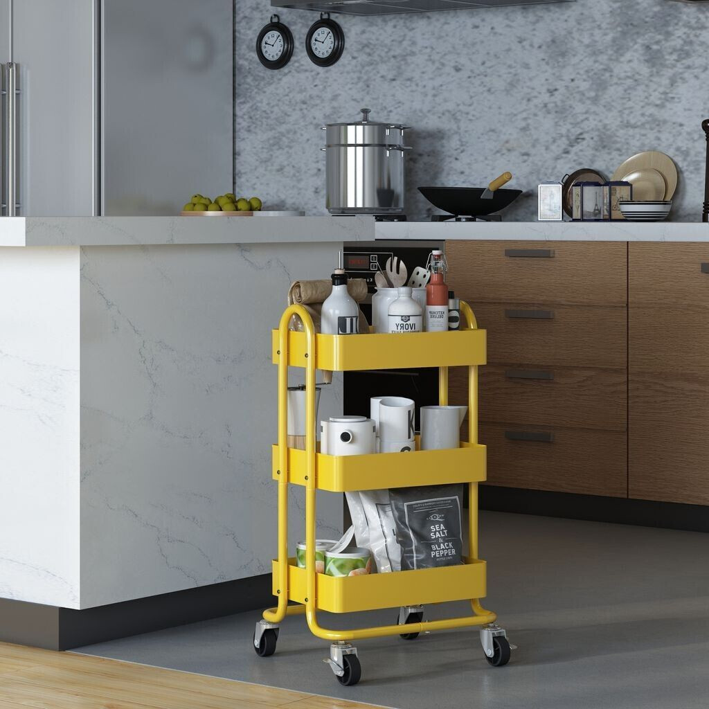 en.casa Kitchen trolley 'Pyhäntä' 78.5 x 46 x 35 cm steel yellow