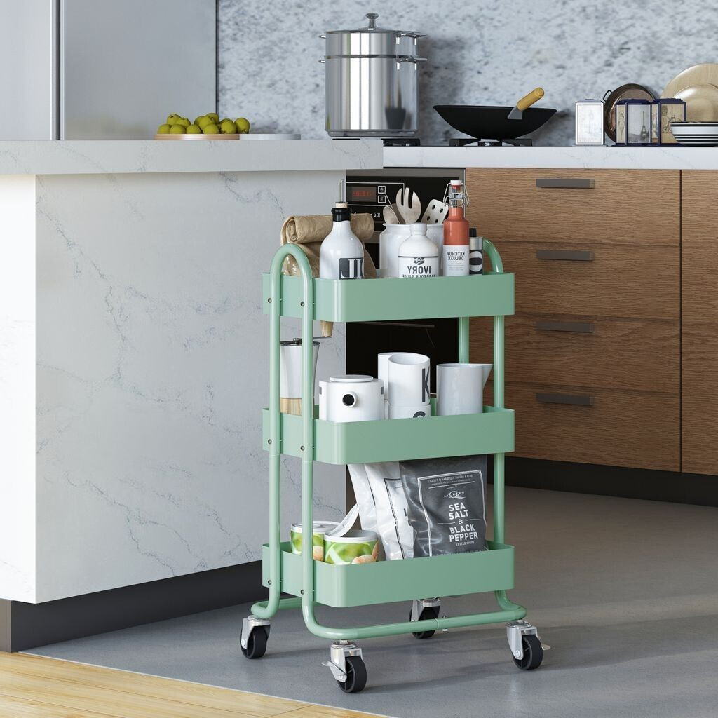 en.casa Kitchen trolley 'Pyhäntä' 78.5 x 46 x 35 cm steel mint green