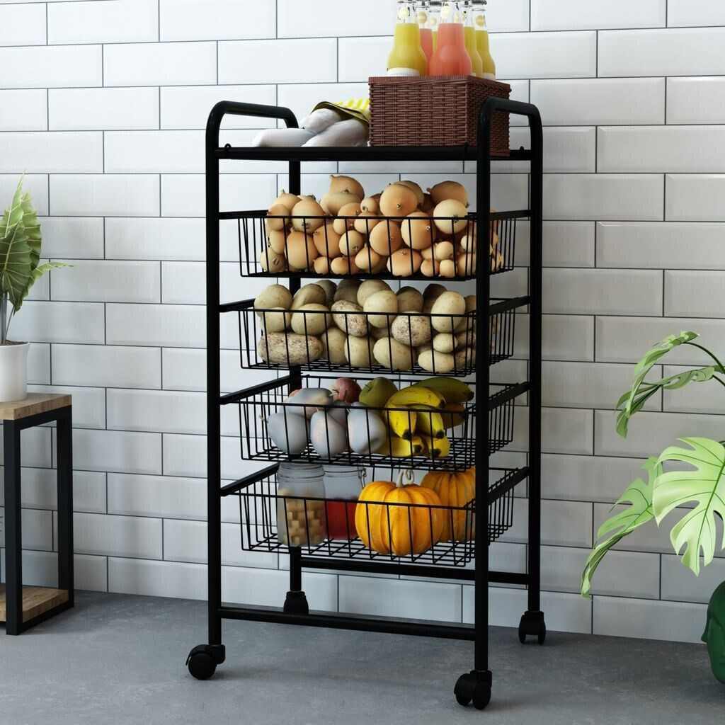 en.casa 'Rudbjerg' kitchen trolley with 4 black metal mesh baskets