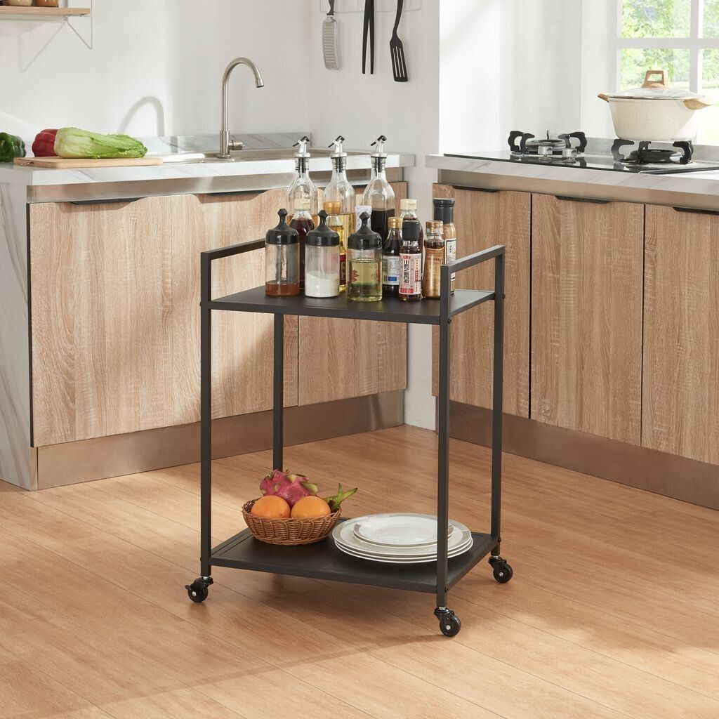en.casa 'Lesja' serving trolley with 2 metal shelves 68.5 x 50 x 36 cm black