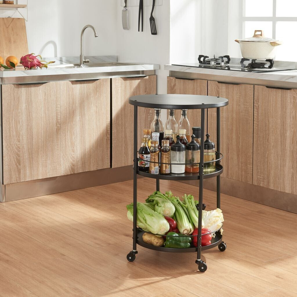 en.casa Serving trolley 'Munkedal' with 3 metal shelves 75 x Ø45 cm black