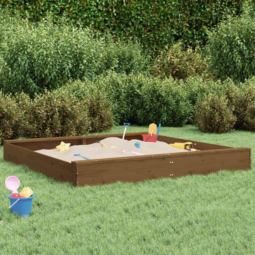 vidaXL Wooden Sandpit with Seats Square Pine 160 x 160 x 20 honey brown