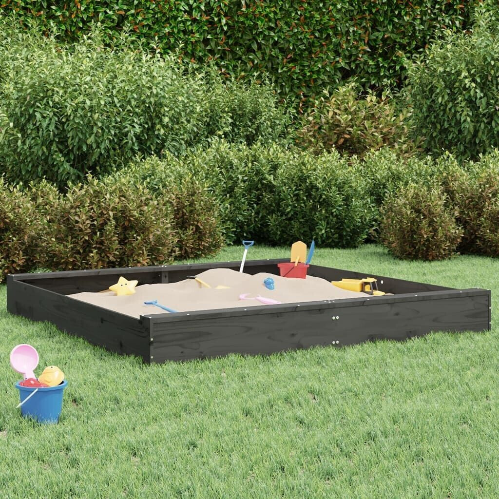 vidaXL Wooden Sandpit with Seats Square Pine 160 x 160 x 20 dark grey