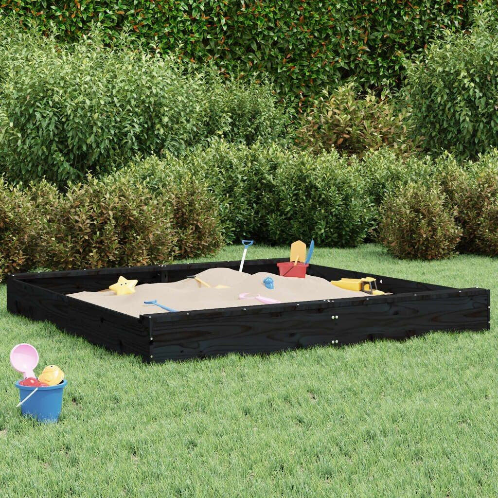 vidaXL Wooden Sandpit with Seats Square Pine 160 x 160 x 20 black