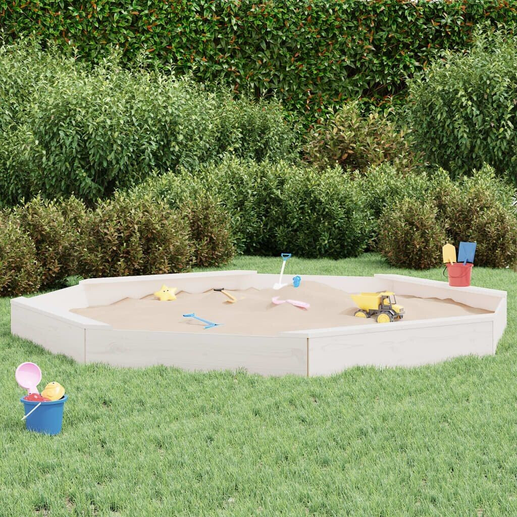 vidaXL Wooden Sandpit with Seats Octagon Pine 232 x 232 x 20 white