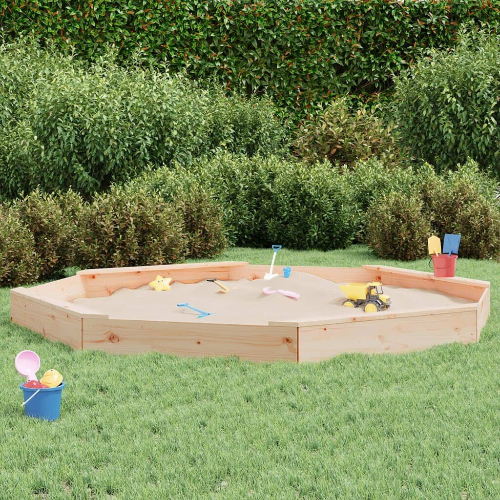vidaXL Wooden Sandpit with Seats Octagon Pine 232 x 232 x 20 natural