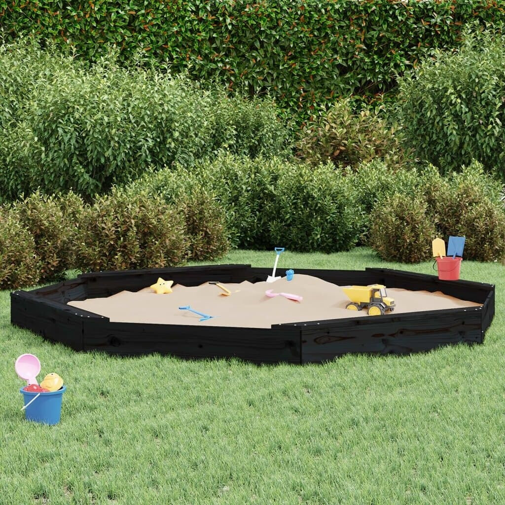 vidaXL Wooden Sandpit with Seats Octagon Pine 232 x 232 x 20 black