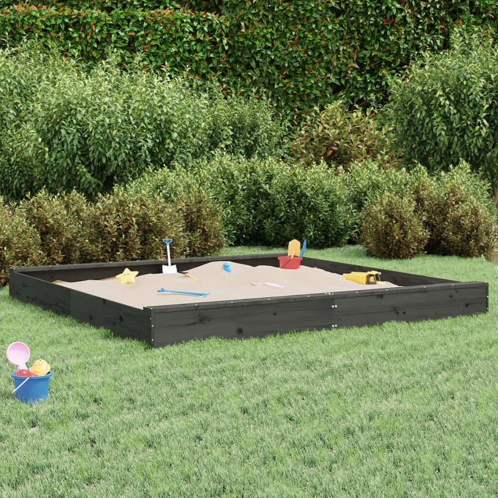 vidaXL Wooden Sandpit with Seats Square Pine 200 x 200 x 20 dark grey