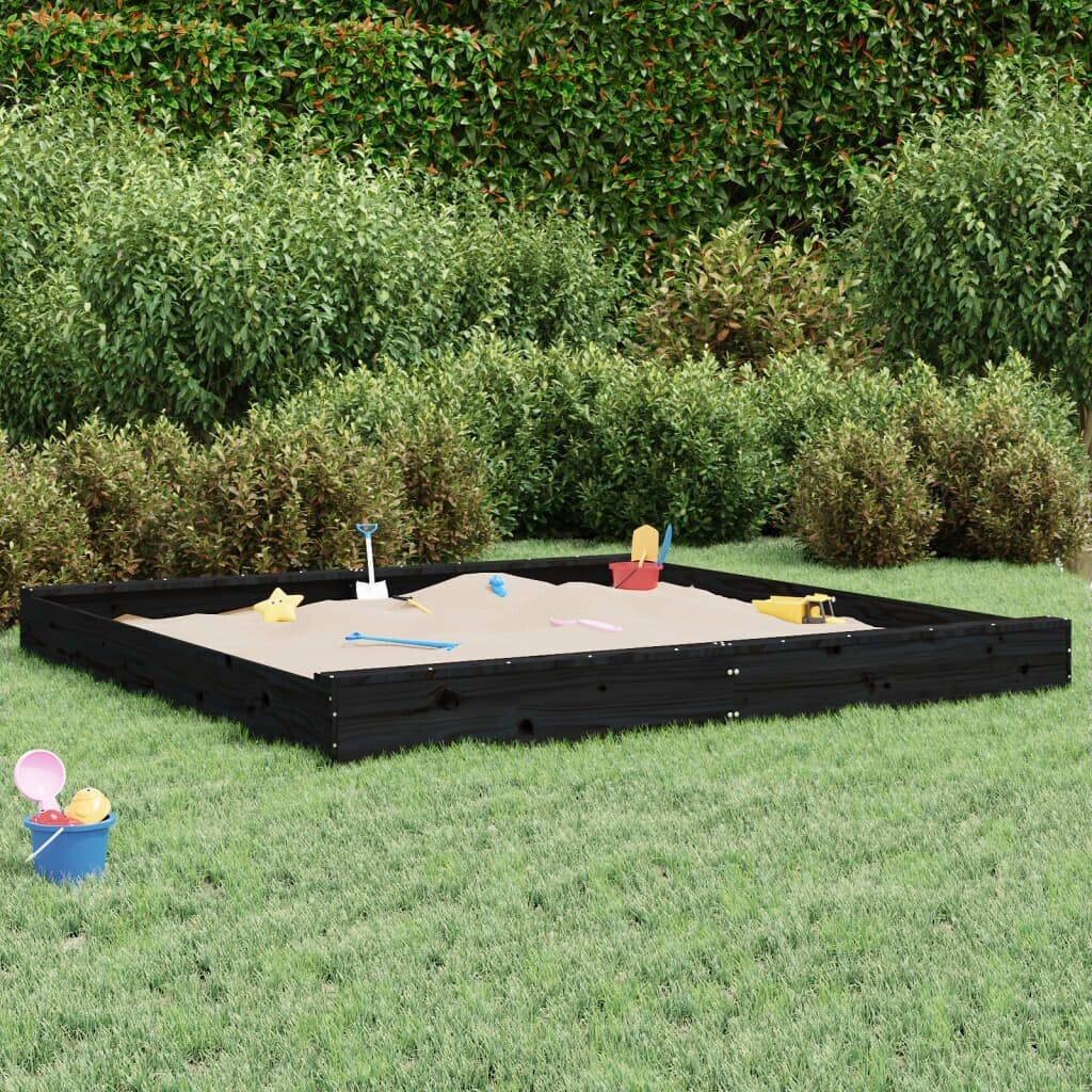vidaXL Wooden Sandpit with Seats Square Pine 200 x 200 x 20 black