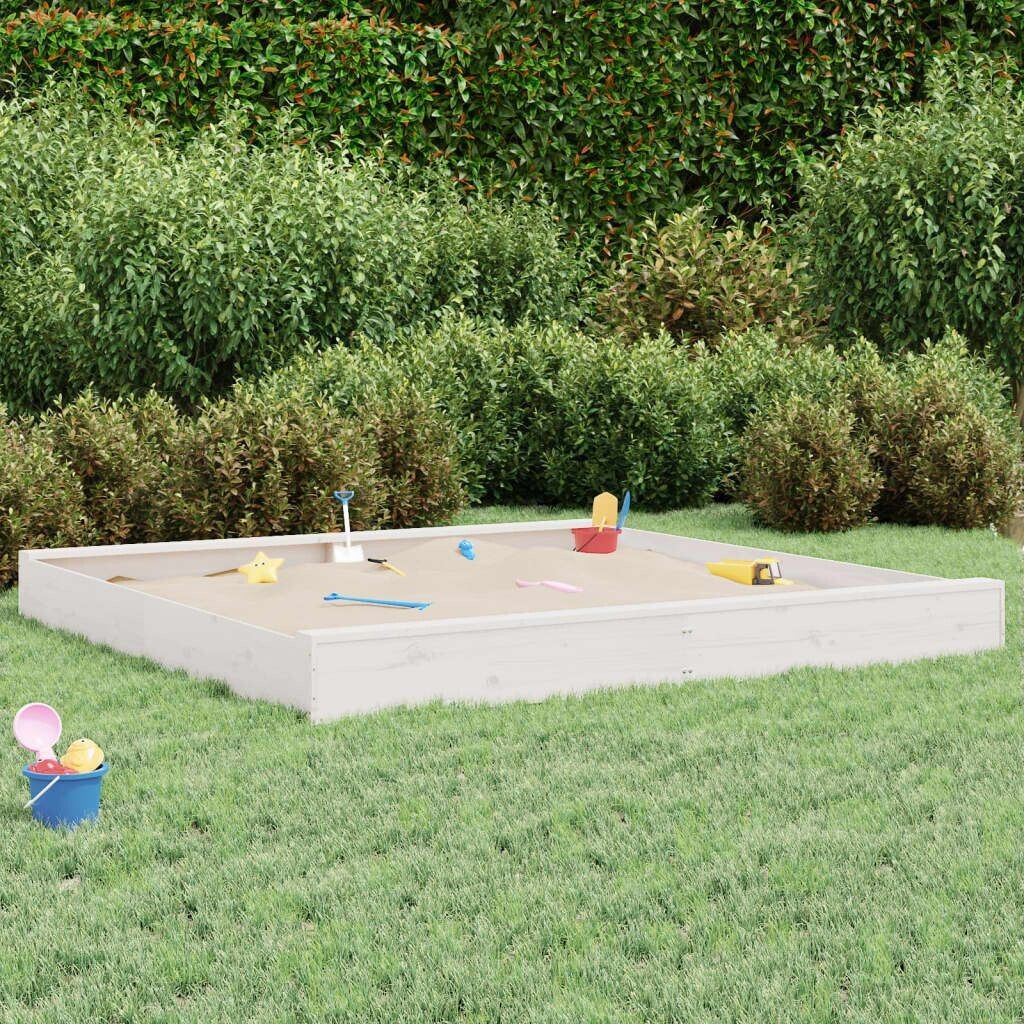 vidaXL Wooden Sandpit with Seats Square Pine 200 x 200 x 20 white