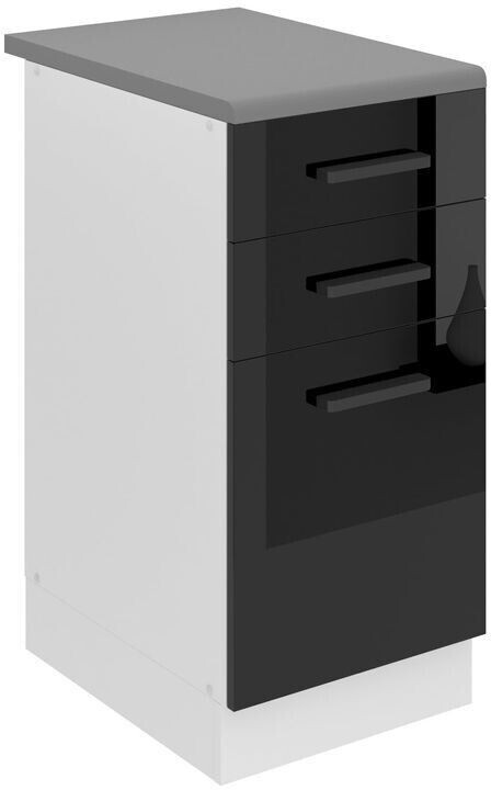 Belini Kitchen base cabinet 40 cm wide. SDSZ kitchen base cabinet with worktop. Kitchen cabinet with drawers, high gloss black