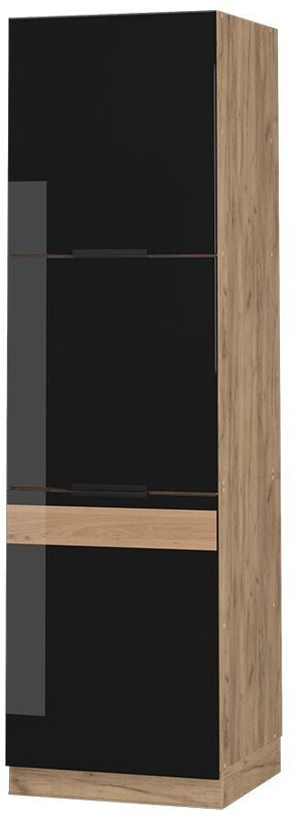 Livinity Fame-Line stove conversion cabinet, 60 cm, high-gloss black oak/Goldkraft oak