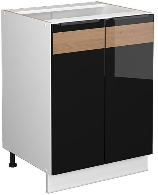 Livinity Fame-Line kitchen base cabinet, 60 cm without worktop, high-gloss black oak/white