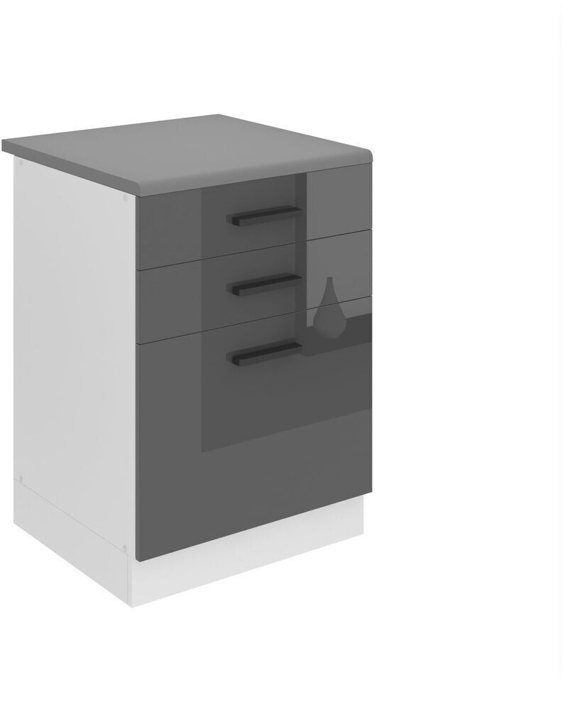 Belini Kitchen base cabinet 60 cm wide. SDSZ kitchen base cabinet with worktop. Kitchen cabinet with drawers, high gloss silver