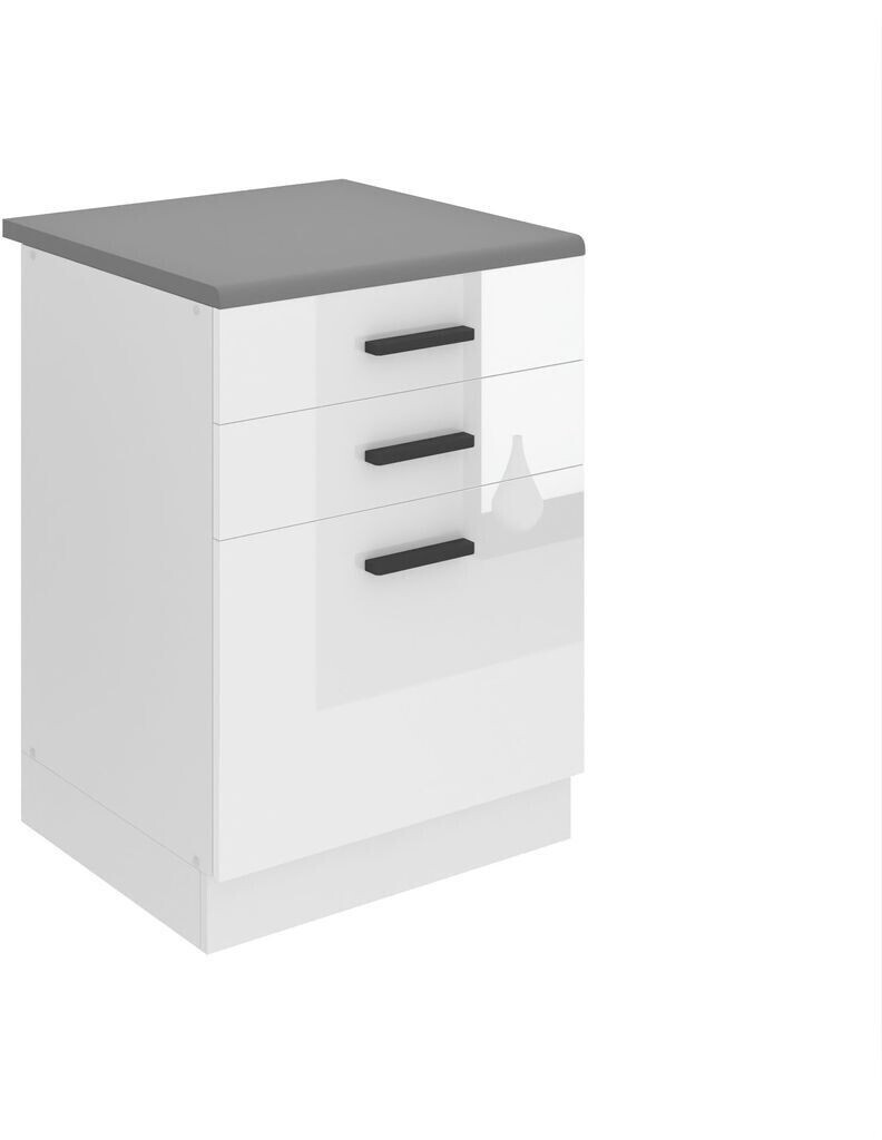 Belini Kitchen base cabinet 60 cm wide. SDSZ kitchen base cabinet with worktop. Kitchen cabinet with drawers, white high gloss