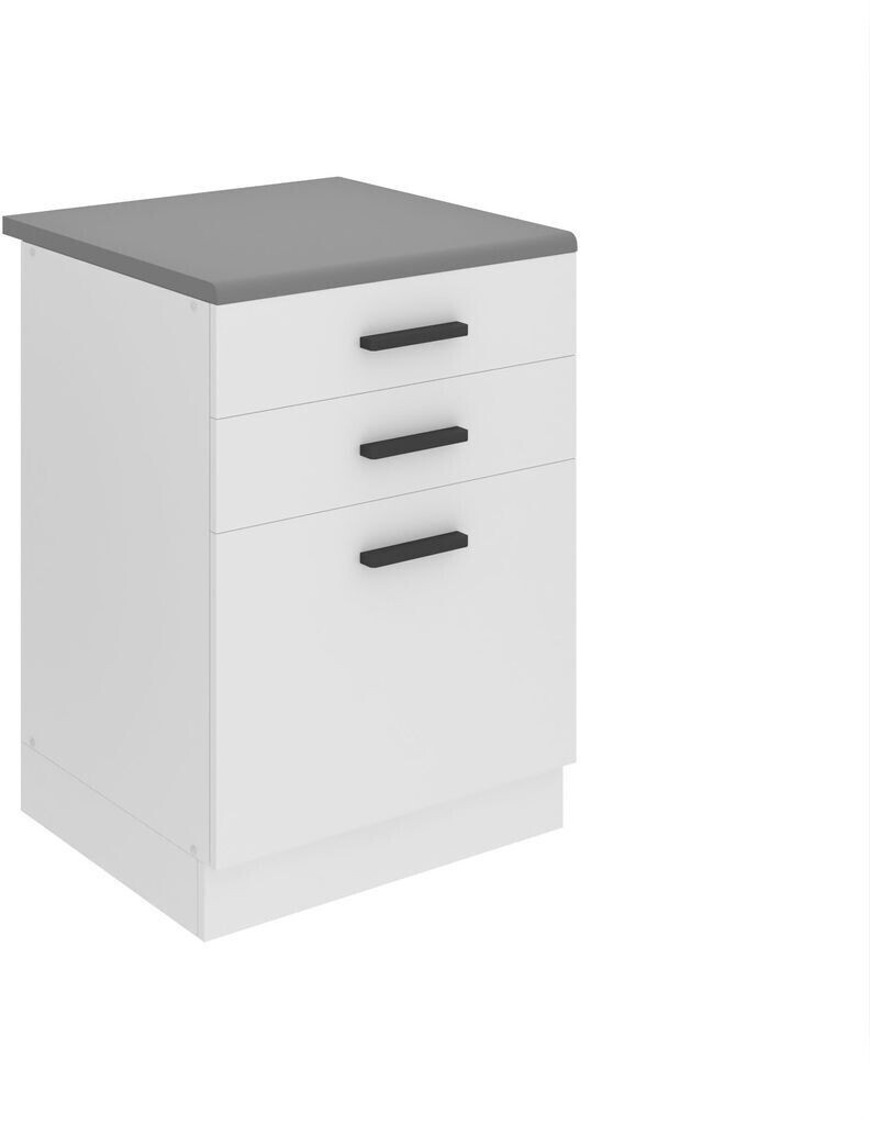 Belini Kitchen base cabinet 60 cm wide. SDSZ kitchen base cabinet with worktop. Kitchen cabinet with drawers, matt white